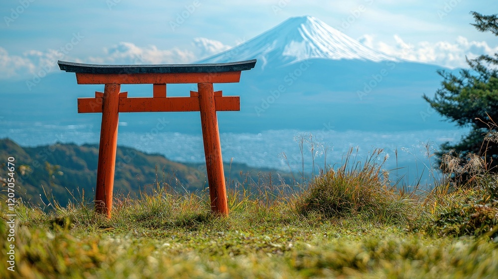 Serene Torii Gate and Majestic Mount Fuji Serene Torii Gate and Majestic Mount Fuji