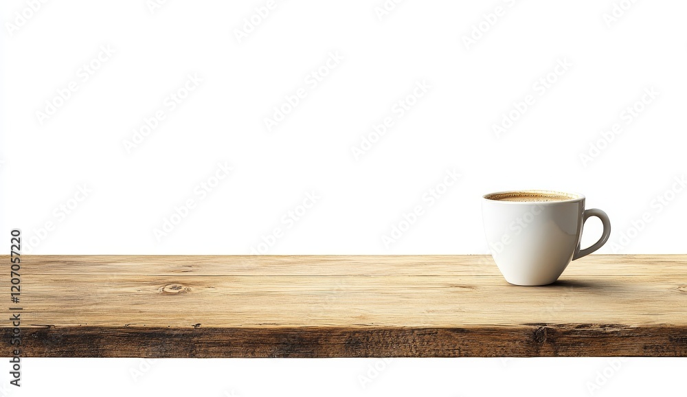 White coffee cup on rustic wooden table. White coffee cup on rustic wooden table.
