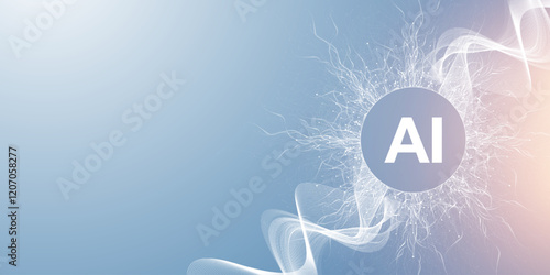 AI Banner Concept In The Digital Style. Generative Ideas Design Element For Internet Technology. Futuristic Technology Concept Artificial Intelligence