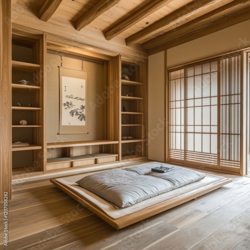 Serene Wooden Room With Fut...