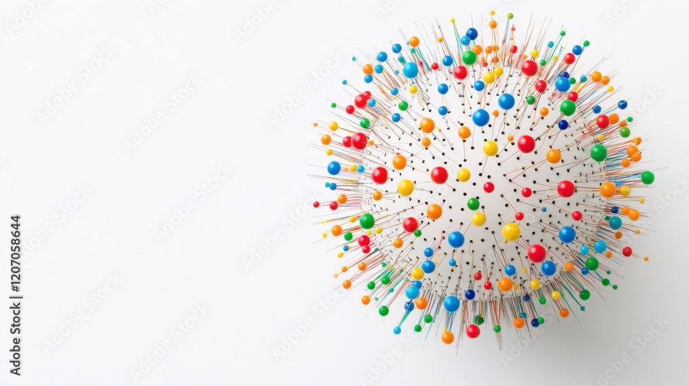 Abstract large spheres made of multicolored pins and threads on a white background Abstract large spheres made of multicolored pins and threads on a white background