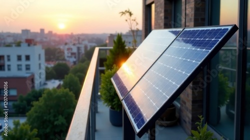 solar panels stand on the balcony of a high-rise building