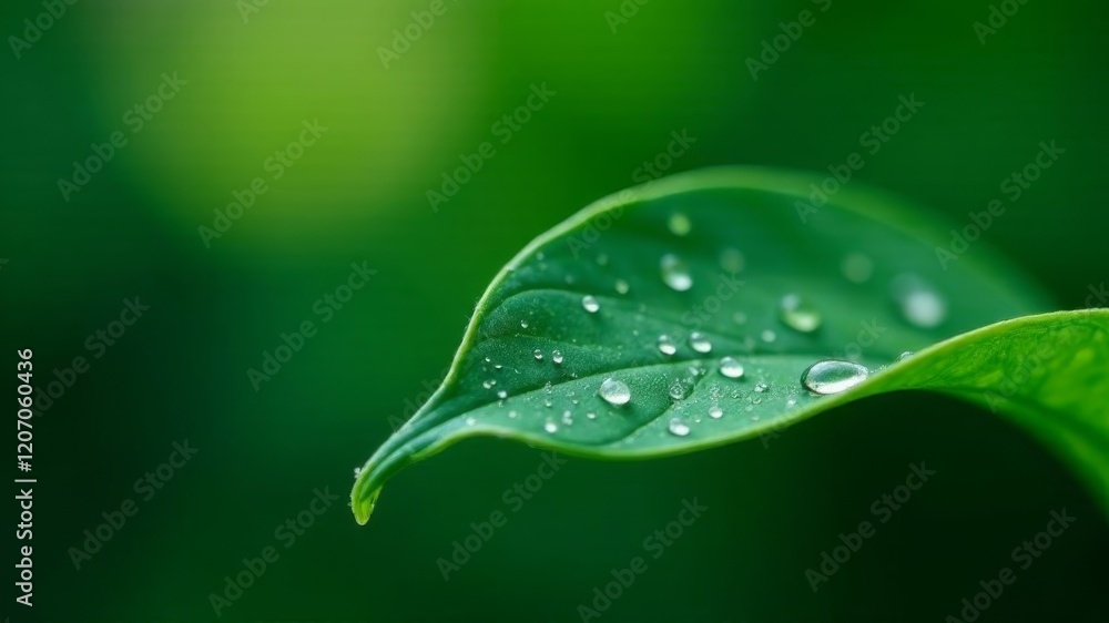 Fototapeta premium green leaf with water drops close up