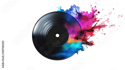 A vinyl record emits vibrant colors, symbolizing musical expression and creativity.