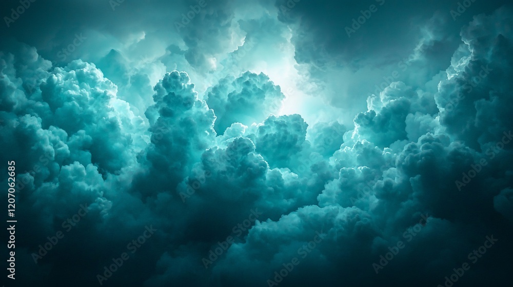 Naklejka premium Dramatic teal cloudscape, ominous stormy sky.