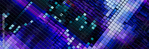 3D render of neon colored cubes in an abstract geometric pattern