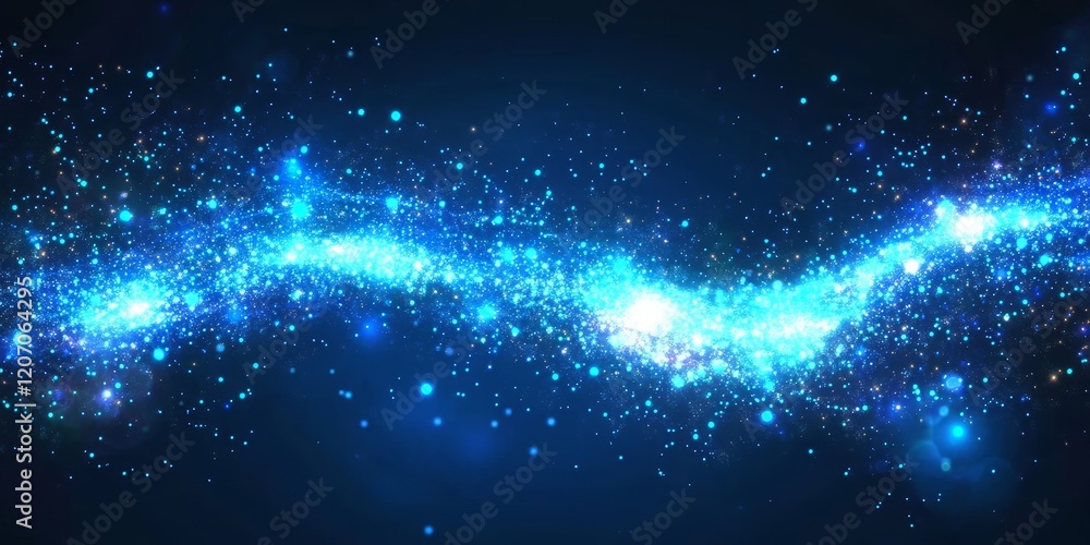 Abstract blue glowing wave of particles.