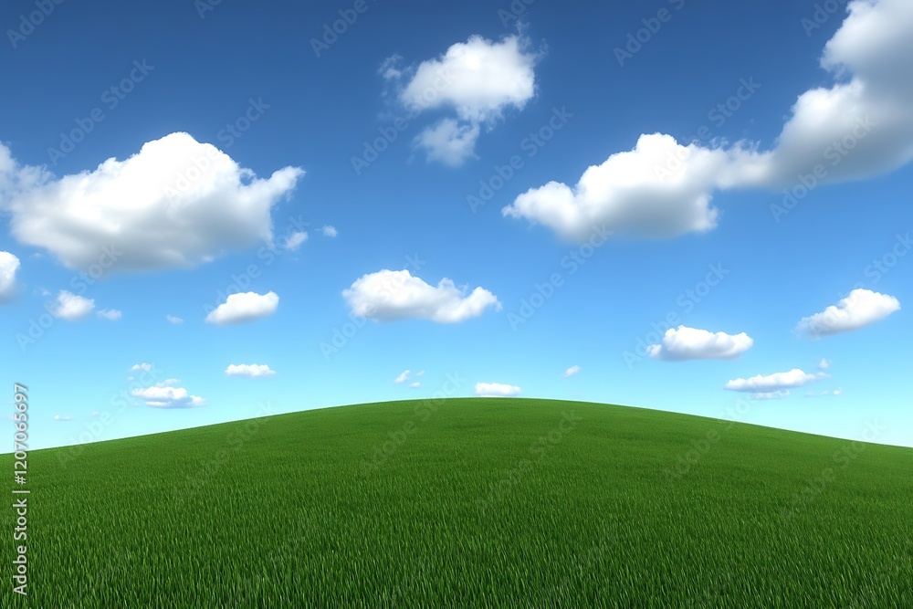 Serene Green Hill Landscape Under a Blue Sky Serene Green Hill Landscape Under a Blue Sky