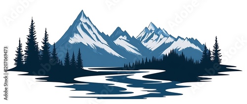 Mountain winding river landscape silhouettes nature scene