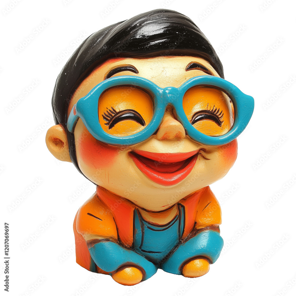 Obraz premium 3D Transparent Putty Figurine of a Laughing Indian Child in Big Glasses