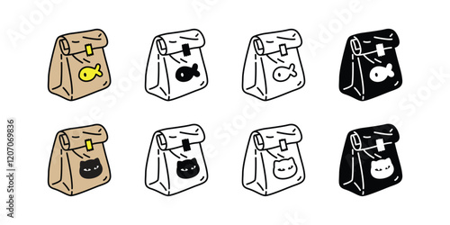 cat food vector fish icon package paper bag kitten face calico head neko pet cartoon character munchkin illustration symbol clip art isolated design
