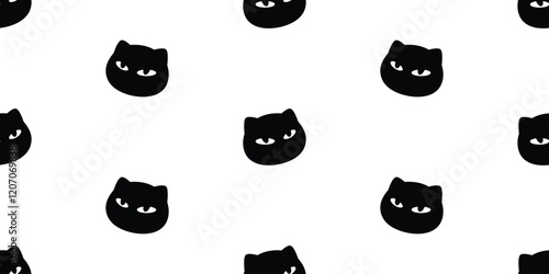 cat seamless pattern black kitten face head calico neko vector pet cartoon doodle tile background gift wrapping paper repeat wallpaper scarf isolated illustration design