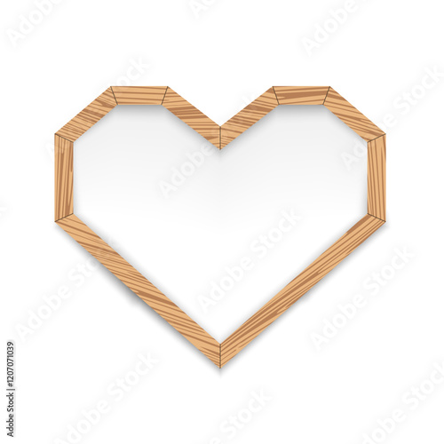 Wooden frame in the shape of a heart with a shadow. Vector icon.