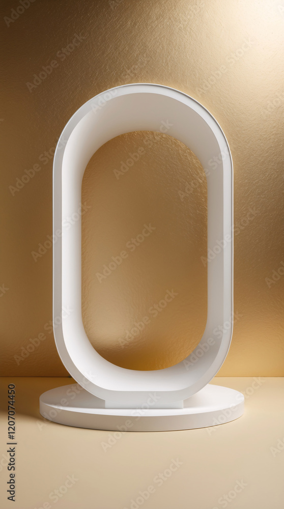 Obraz premium Elegant White Product Stand for Commercial Advertisement with Shiny Golden Background Realistic 3D Podium for Mockup