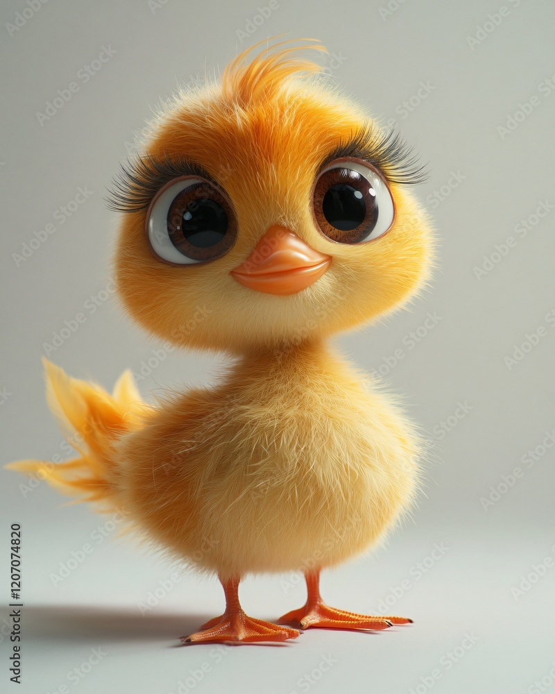 Adorable Fluffy Yellow Chickling Cartoon Character Cute Baby Bird 3D Render Adorable Fluffy Yellow Chickling Cartoon Character Cute Baby Bird 3D Render