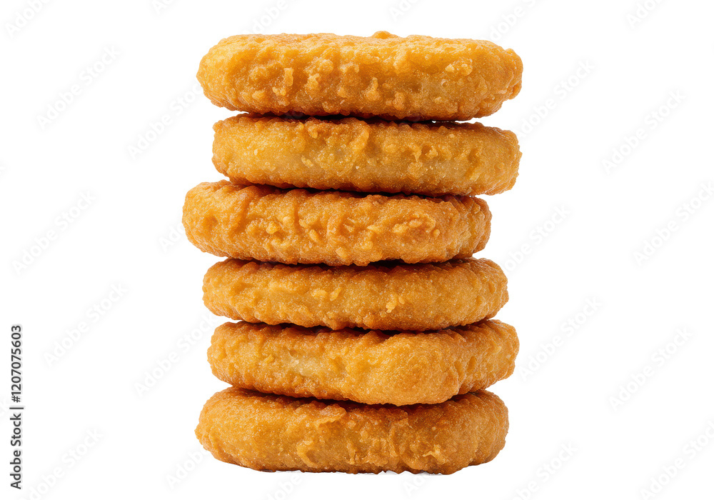 Stack of golden brown fried chicken nuggets isolated on white background Stack of golden brown fried chicken nuggets isolated on white background