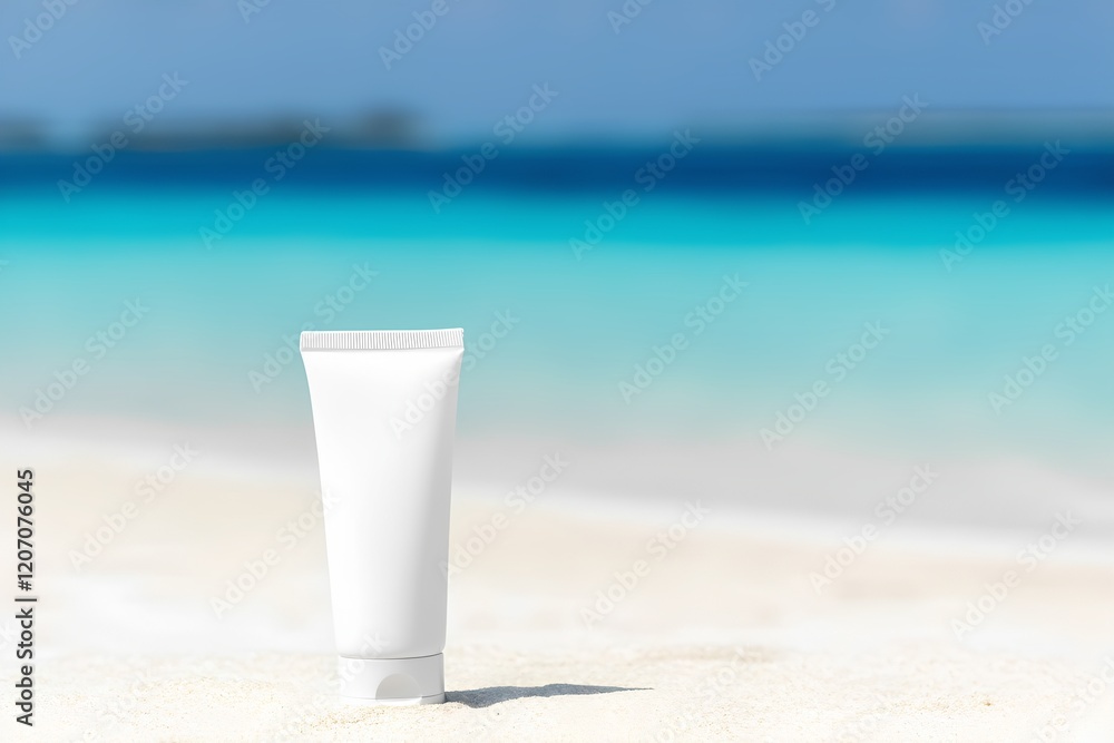 On left side of image white cosmetics cream tube without labels On left side of image white cosmetics cream tube without labels