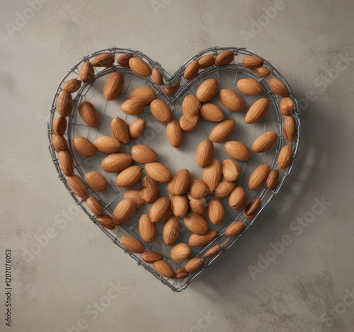 A unique way of arranging almonds in the form of a heart using a wire frame , unique, heart shape photo