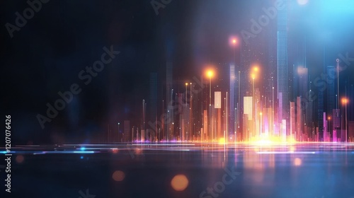 Visualizing data streams as glowing rivers connecting in gigapixel resolution urban landscape digital art futuristic environment aerial view technology concept
