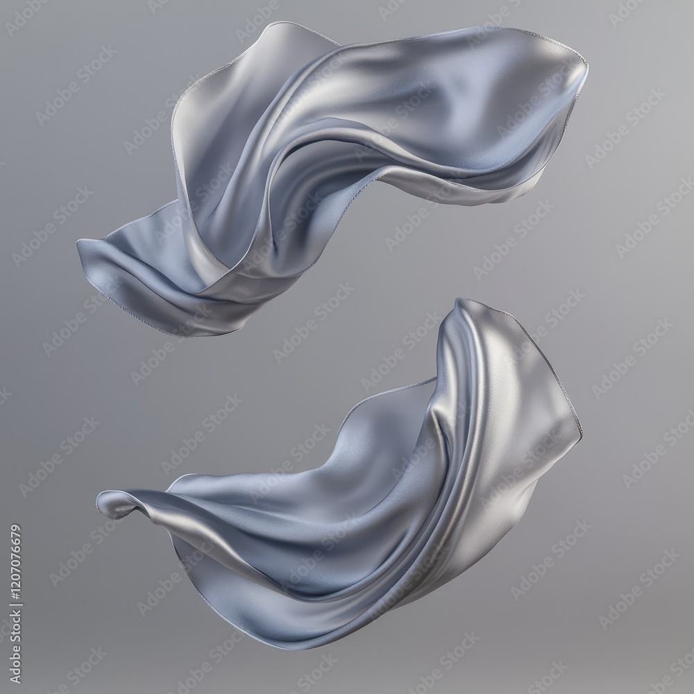 Abstract silver fabric flowing in the air, elegant and dynamic movement. Abstract silver fabric flowing in the air, elegant and dynamic movement.