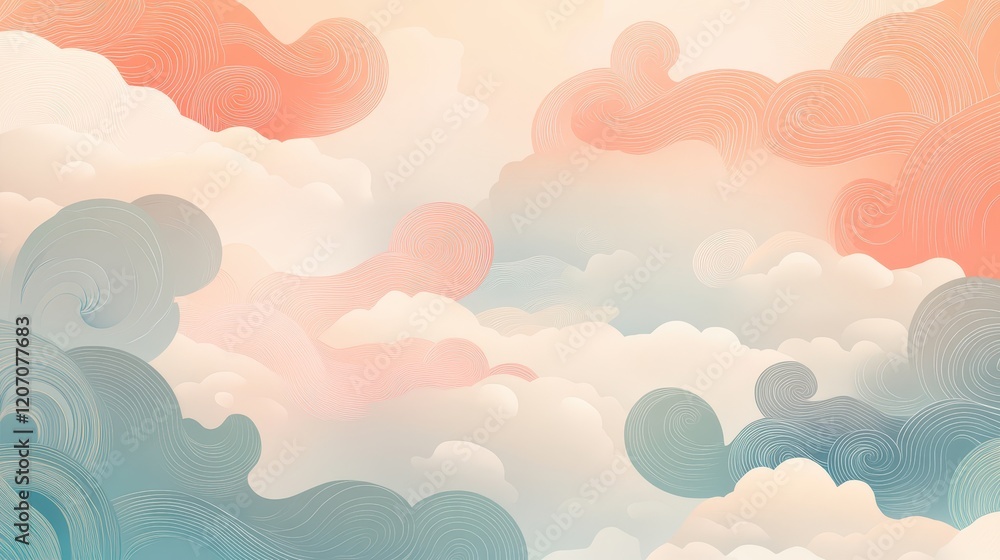 Delicate pastel Japanese cloud patterns and waves, subtle gradient blending, calming and artistic background Delicate pastel Japanese cloud patterns and waves, subtle gradient blending, calming and artistic background
