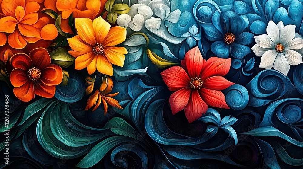 Vivid abstract beauty patterns with floral and wave-like elements Vivid abstract beauty patterns with floral and wave-like elements