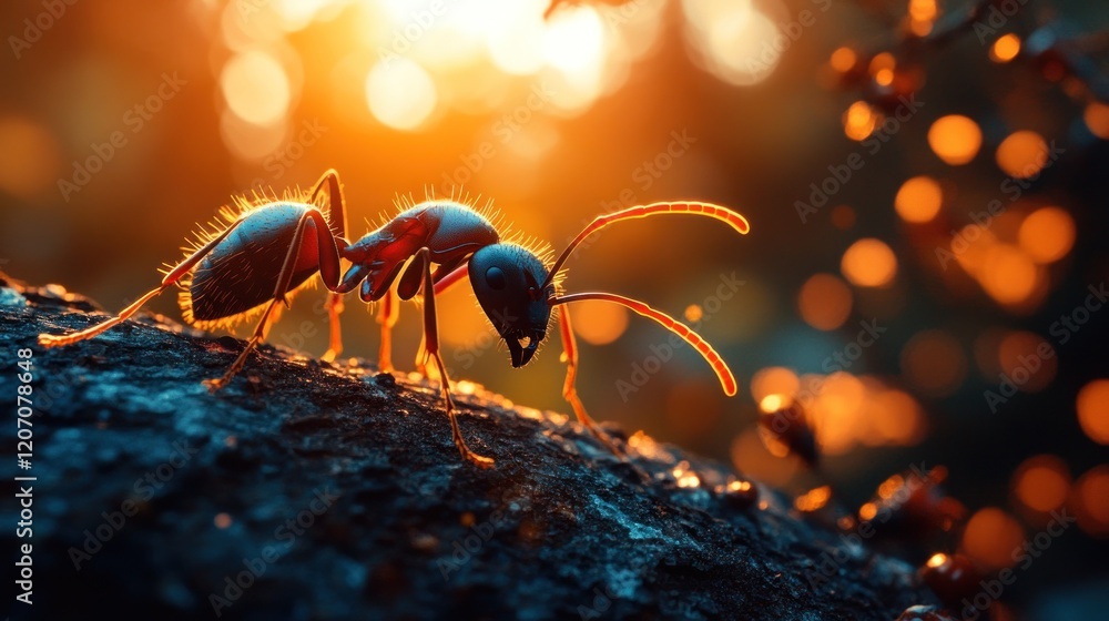 Ant sunset forest close-up nature background Ant sunset forest close-up nature background