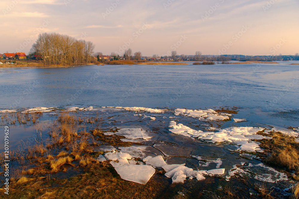 Wiosenne roztopy w dolini rzeki Narew, Podlasie, Polska