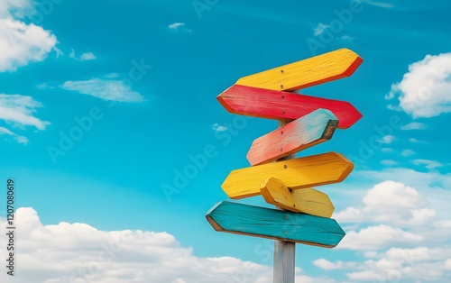 A sign post with many different colored arrows