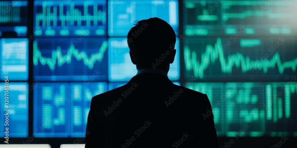 Business professional analyzing financial data on digital screens Business professional analyzing financial data on digital screens