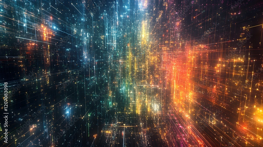 Abstract Digital Cityscape Illuminated By Vibrant Lights Abstract Digital Cityscape Illuminated By Vibrant Lights