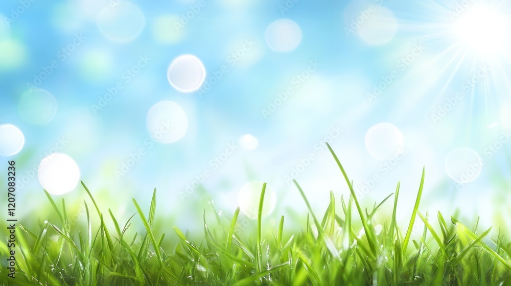 Obraz premium Springtime Grass with Blue Sky Background