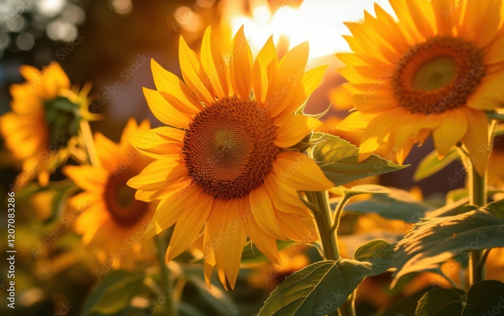 Fototapeta premium Sunflowers in Bloom at Sunset