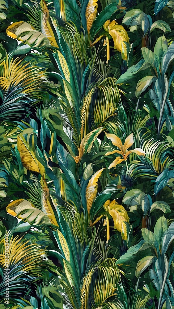 Obraz premium Seamless tropical pattern with palm leaves for fabric design and other uses.