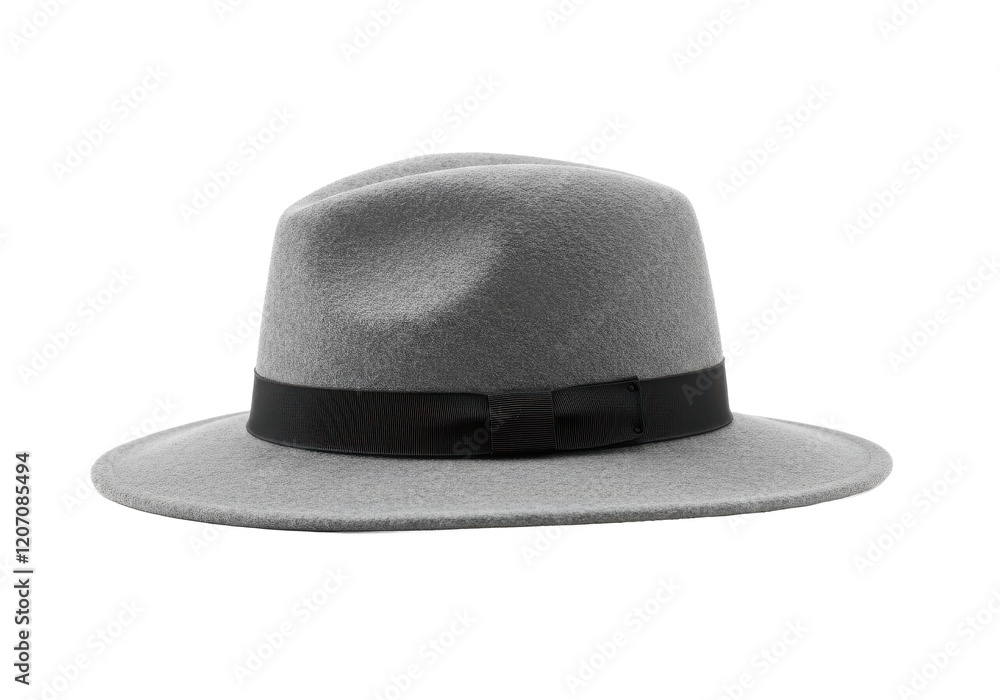 Classic gray fedora hat with black band, isolated on white background Classic gray fedora hat with black band, isolated on white background