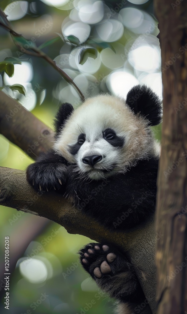Obraz premium Cute panda animal background with view of the wild forest and tree Generate AI