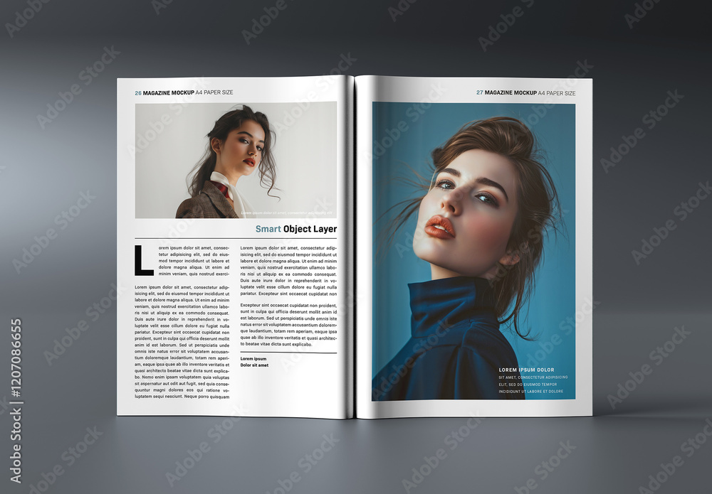 Open Magazine Mockup on Dark Gray Background Stock Template | Adobe Stock