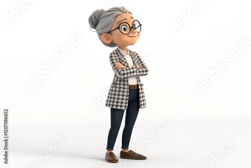 3D cartoon character, young woman on white background.