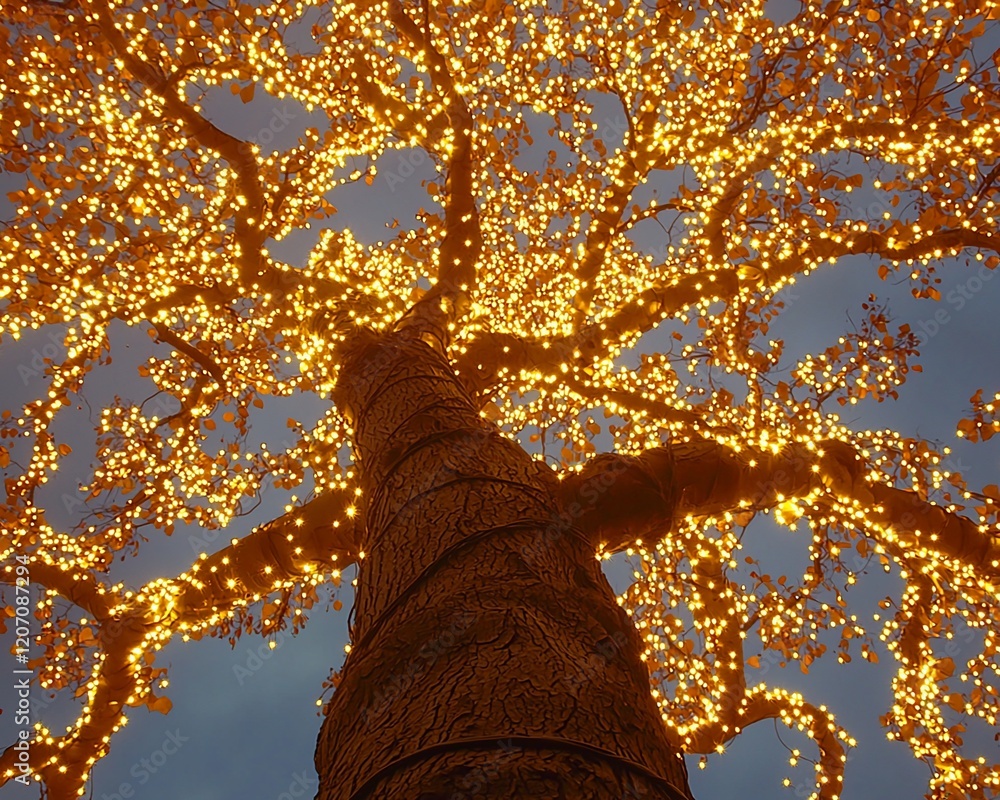 Fototapeta premium Illuminated tree at night, low angle view. (1)