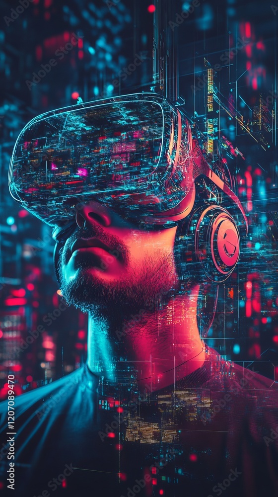 Obraz premium Innovative Digital Technology Concept with Virtual Reality Headset