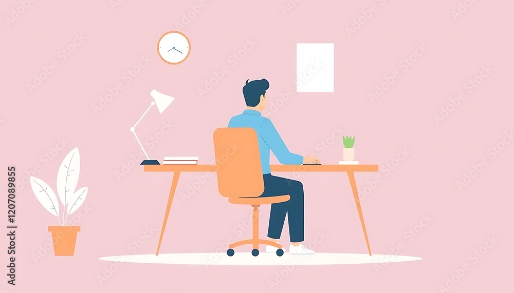 Fototapeta premium Man Working at Desk in Modern Home Office