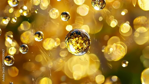 Close up of a bunch of bubbles in a yellow background. The bubbles are all different sizes and are scattered throughout the image