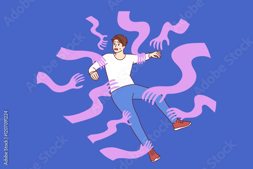 Panic attack in mentally ill man experiencing uncontrollable fear and horror due to imaginary monsters. Panic attack occurred in patient with symptoms of loss of reason and personality collapse
