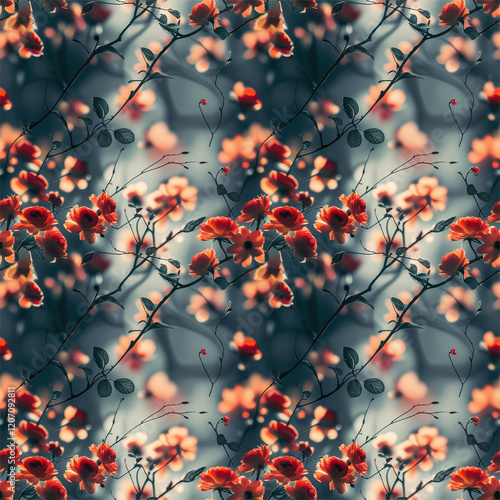 Seamless pattern with jentle delicate minimalistic blurred flowers photo