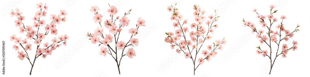 Soft Focused Photography of Fragrant Blossoming Spring Flower Branches with Vibrant Pink Petals and Lush Green Foliage in a Peaceful Nature Landscape Background Soft Focused Photography of Fragrant Blossoming Spring Flower Branches with Vibrant Pink Petals and Lush Green Foliage in a Peaceful Nature Landscape Background