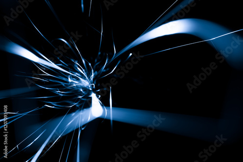 blue sparks from the grinder glowing in the dark