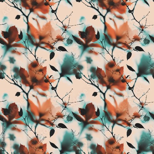 Seamless pattern with jentle delicate minimalistic blurred flowers photo