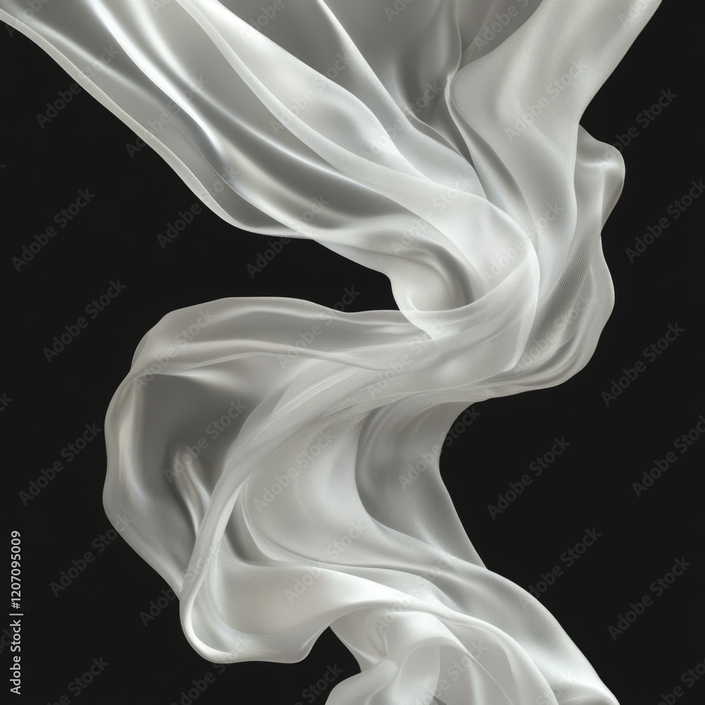 Elegant flowing white fabric on black background. Elegant flowing white fabric on black background.