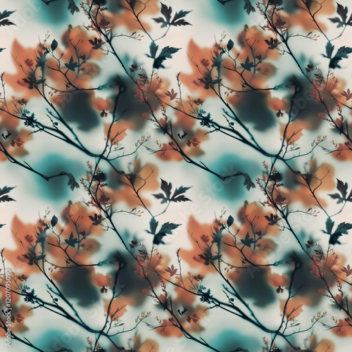 Seamless pattern with jentle delicate minimalistic blurred flowers photo