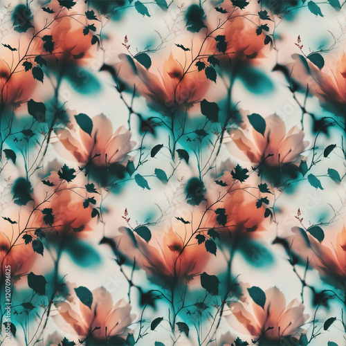 Seamless pattern with jentle delicate minimalistic blurred flowers photo